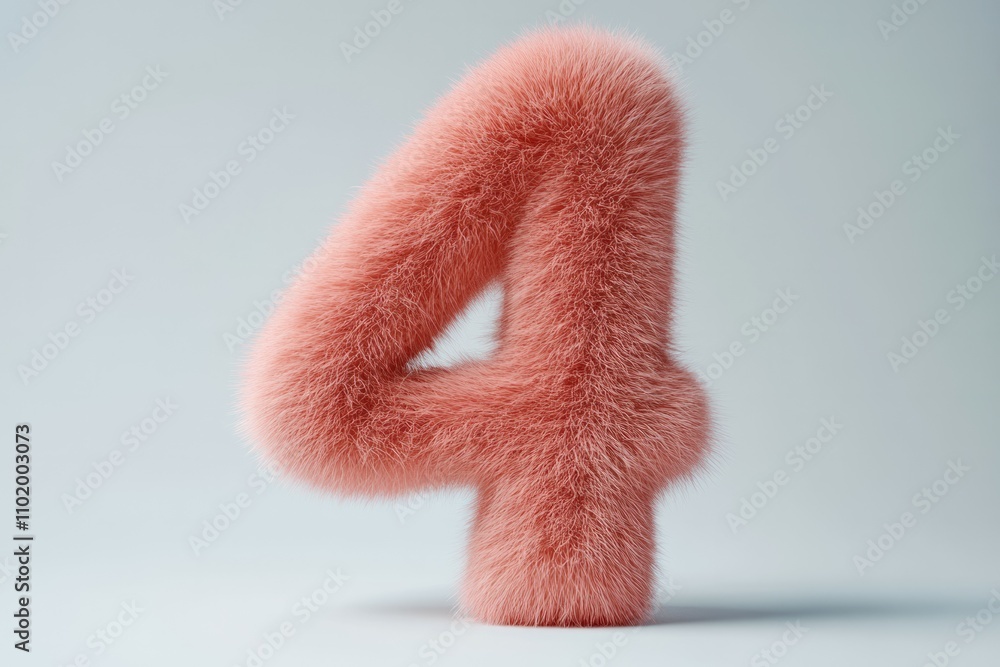 3d hairy fluffy font number 4, furry alphabet, pink number 4, four isolated white background 3d hairy fluffy font number 4, furry alphabet, pink number 4, four isolated white background