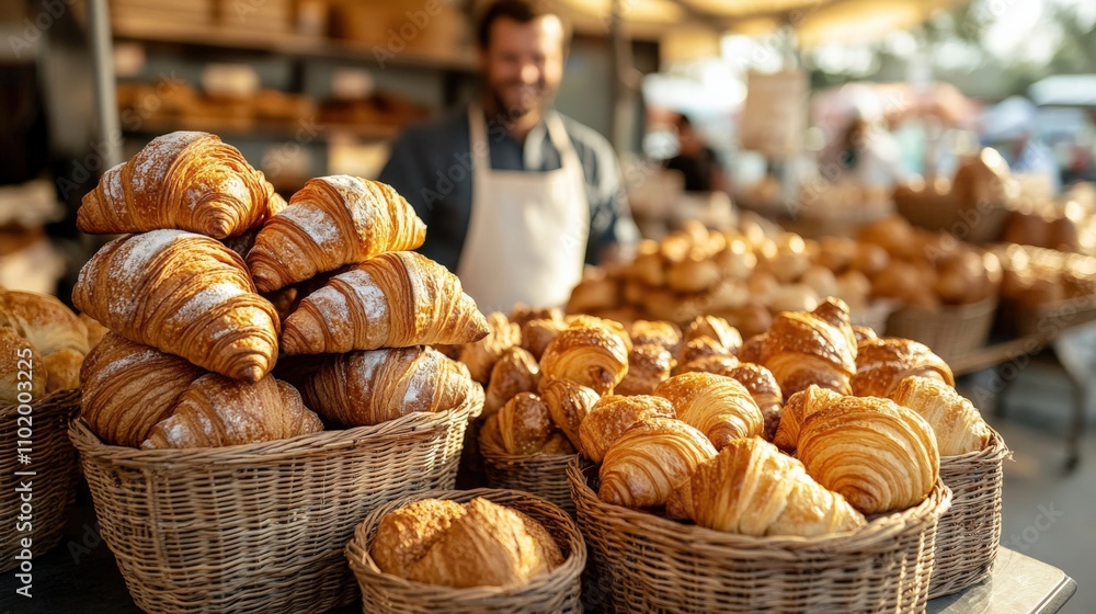 Freshly Baked Croissants at Market Stall