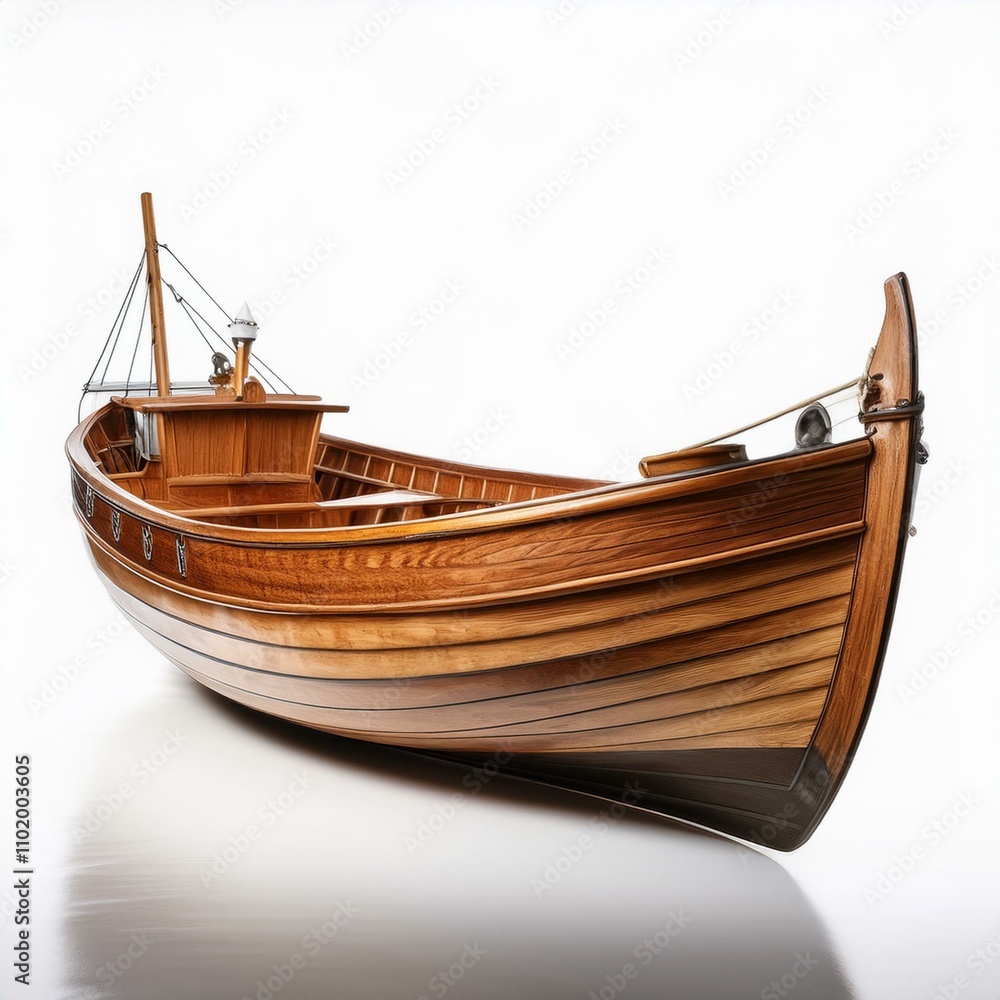Classic wooden boats with natural textures and elegant designs isolated on a white background, perfect for maritime and travel-themed visuals Classic wooden boats with natural textures and elegant designs isolated on a white background, perfect for maritime and travel-themed visuals