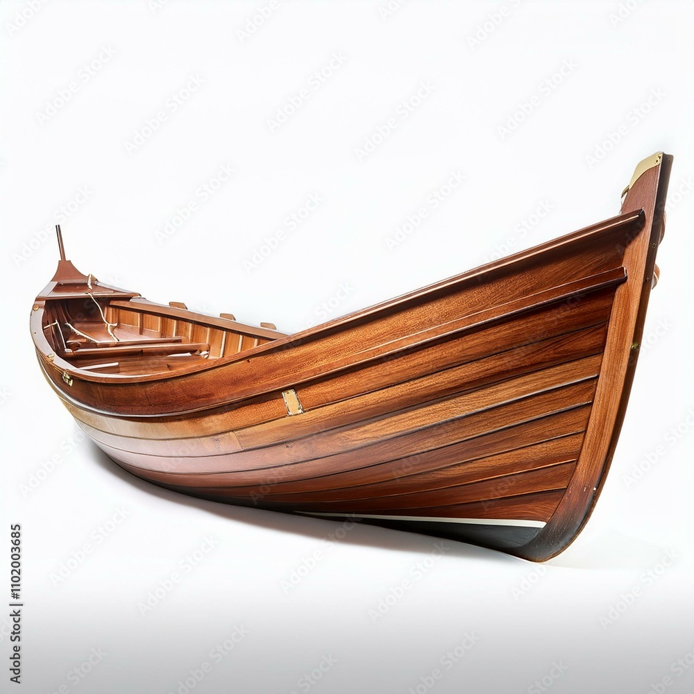 Classic wooden boats with natural textures and elegant designs isolated on a white background, perfect for maritime and travel-themed visuals Classic wooden boats with natural textures and elegant designs isolated on a white background, perfect for maritime and travel-themed visuals