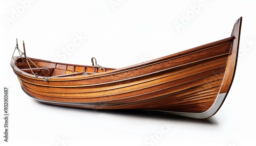 Classic wooden boats with natural textures and elegant designs isolated on a white background, perfect for maritime and travel-themed visuals