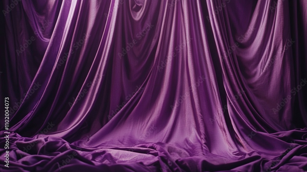 Luxurious Purple Satin Drapes Flowing Elegantly in Soft Lighting Luxurious Purple Satin Drapes Flowing Elegantly in Soft Lighting