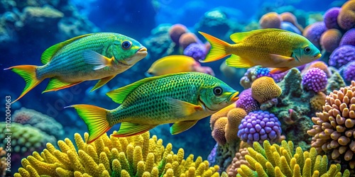 Colorful Fish Swimming in Vibrant Coral Reef photo