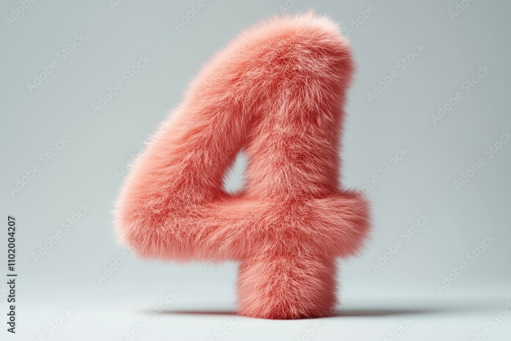 3d hairy fluffy font number 4, furry alphabet, pink number 4, four isolated white background 3d hairy fluffy font number 4, furry alphabet, pink number 4, four isolated white background