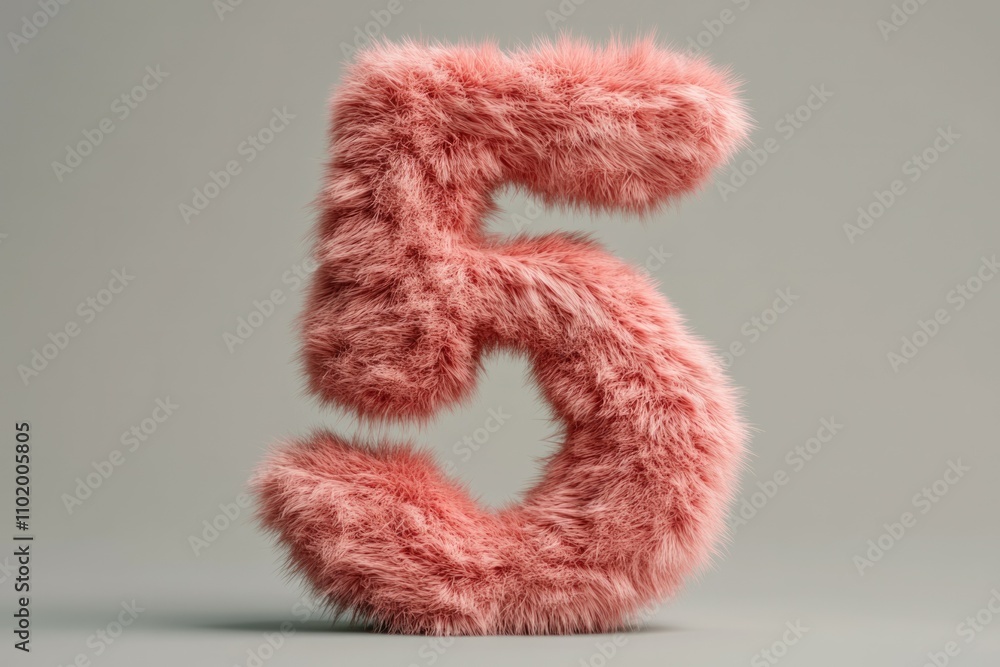 3d hairy fluffy font number 5, furry alphabet, pink number 5, five isolated white background 3d hairy fluffy font number 5, furry alphabet, pink number 5, five isolated white background