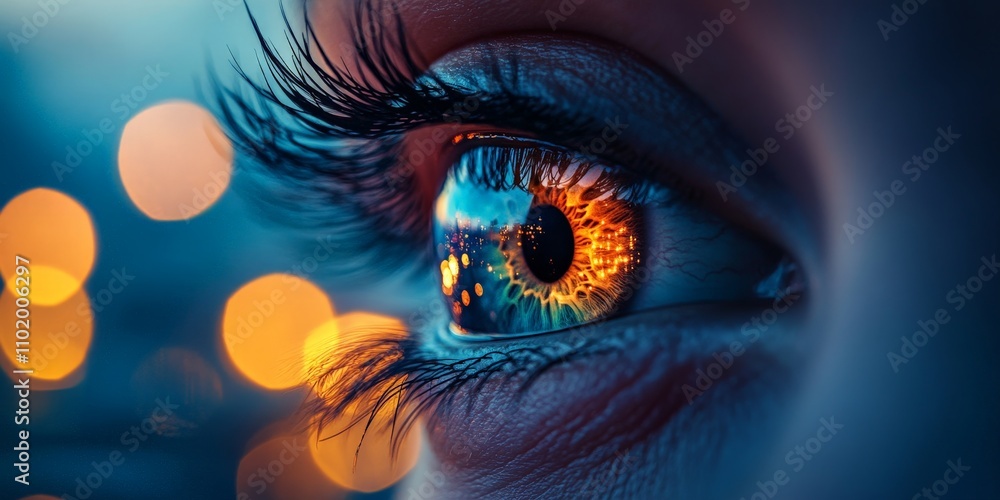 Eye with Neon Reflections, City Lights and Curiosity Eye with Neon Reflections, City Lights and Curiosity