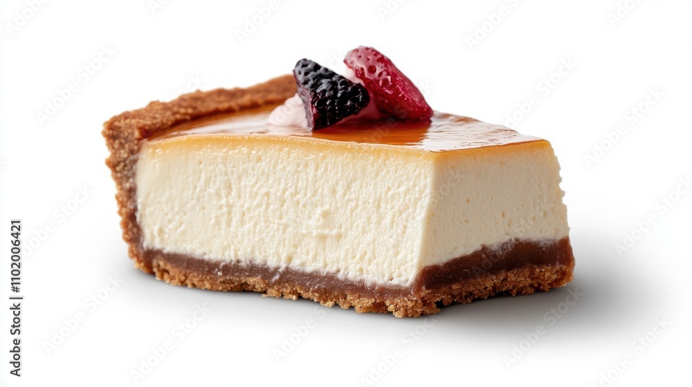 A luscious slice of cheesecake drizzled with caramel glaze, topped with fresh fruit, and featuring a scrumptious crust, evoking a mouthwatering dessert delight. A luscious slice of cheesecake drizzled with caramel glaze, topped with fresh fruit, and featuring a scrumptious crust, evoking a mouthwatering dessert delight.
