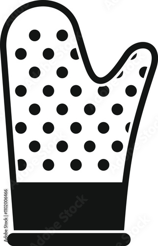 Simple black and white vector icon of a kitchen glove with polka dots, ideal for representing cooking and baking