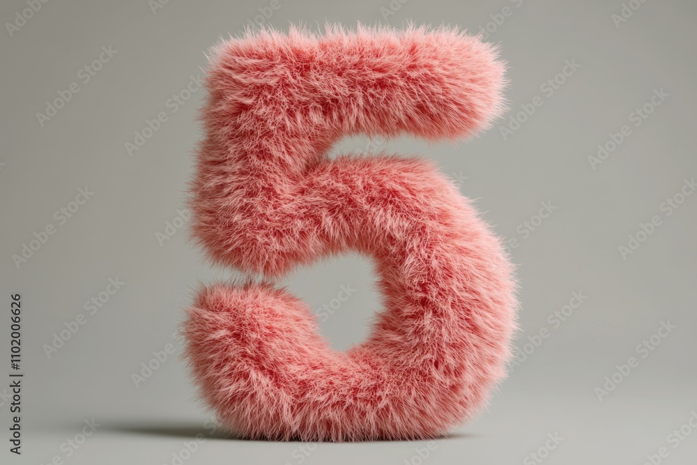 3d hairy fluffy font number 5, furry alphabet, pink number 5, five isolated white background 3d hairy fluffy font number 5, furry alphabet, pink number 5, five isolated white background