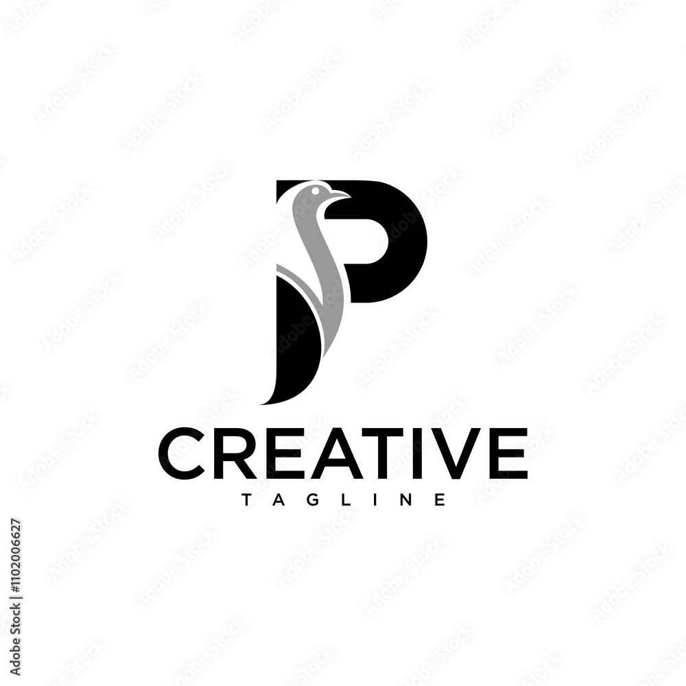 The letter P is combined with the modern penguin logo animal symbol The letter P is combined with the modern penguin logo animal symbol