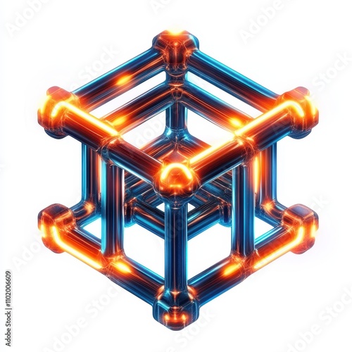 Futuristic metallic cube wi...