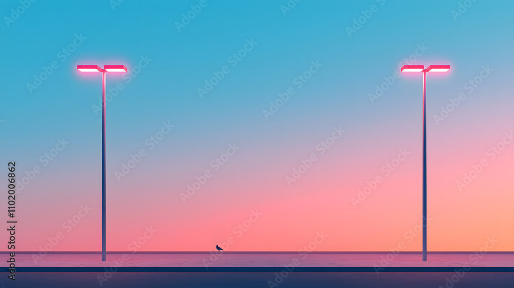  A Street Light Illuminating the Quiet Streets at Sunset, Creating a Peaceful Atmosphere