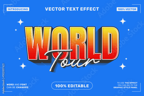 Editable text effect World Tour 3d Cartoon template style premium vector