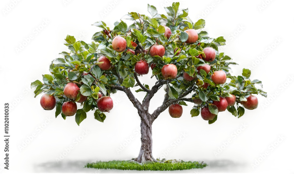 3D rendered tree with green leaves and ripe red apples against transparent background - vibrant colors and detailed branches. 3D rendered tree with green leaves and ripe red apples against transparent background - vibrant colors and detailed branches.