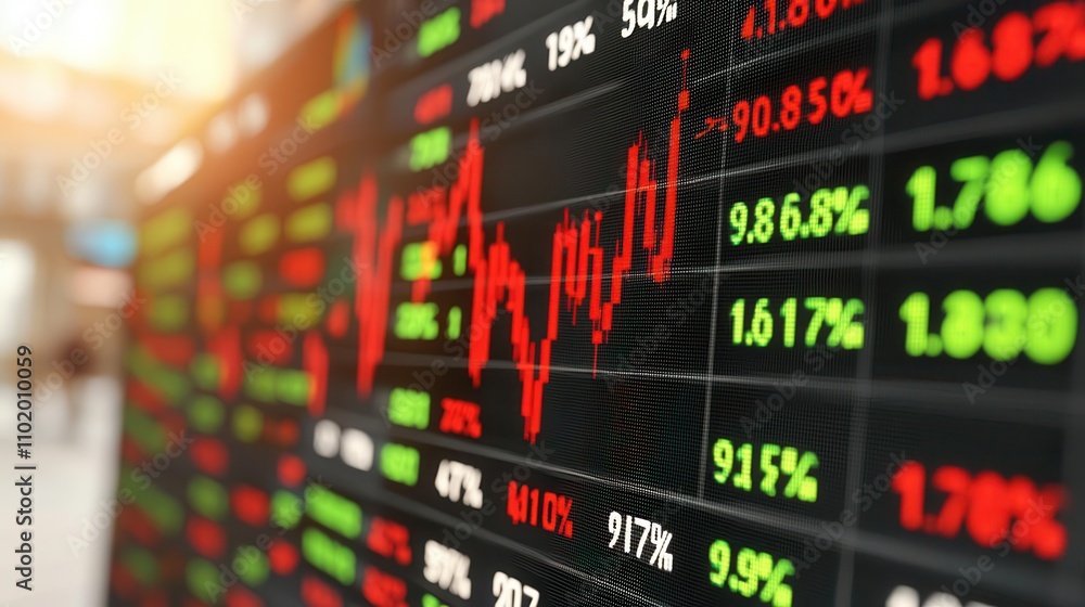 Obraz premium Financial dashboard with solar energy stocks highlighted, upward trend in dividends