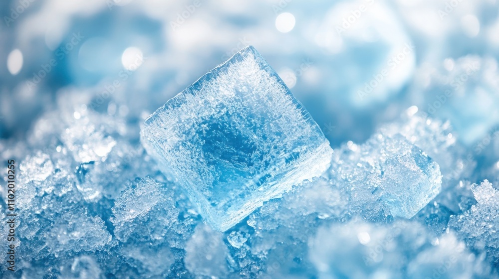 Glacial Ice Cubes on Sparkling Surface Glacial Ice Cubes on Sparkling Surface