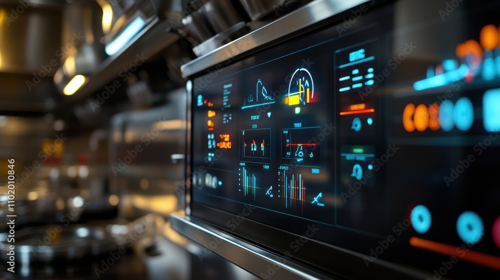 Modern kitchen control panel displaying various cooking settings. Modern kitchen control panel displaying various cooking settings.