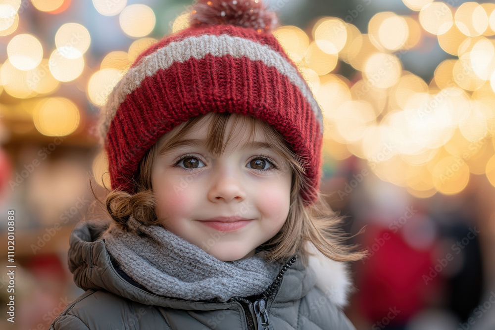 Portrait of little girl on Christmas fair. Child on Christmas event on blurred background. Generated AI Portrait of little girl on Christmas fair. Child on Christmas event on blurred background. Generated AI