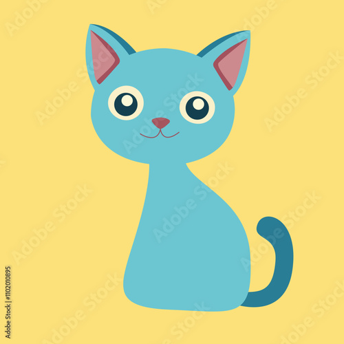 Ilustração vetorial de um gato azul fofo Estilo plano de desenho animado, perfeito para temas de animais de estimação, fazenda e vida selvagem. 