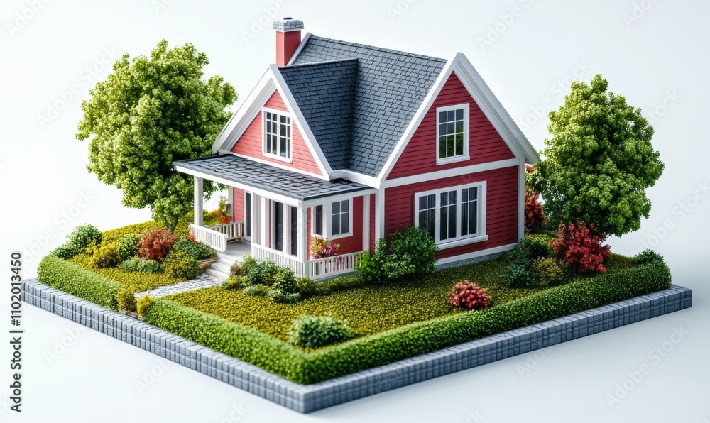 Isometric house with a front yard and windows, real estate icon, 3D icon set Isometric house with a front yard and windows, real estate icon, 3D icon set