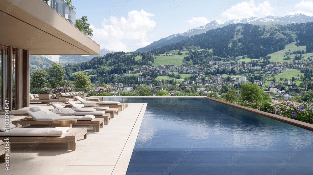 Fototapeta premium Serene Alpine Retreat with Breathtaking Mountain Vistas