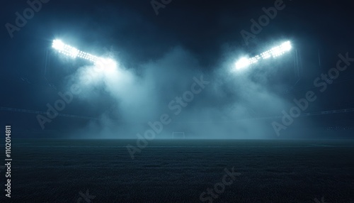 Night Football Stadium: Mysterious Atmosphere.