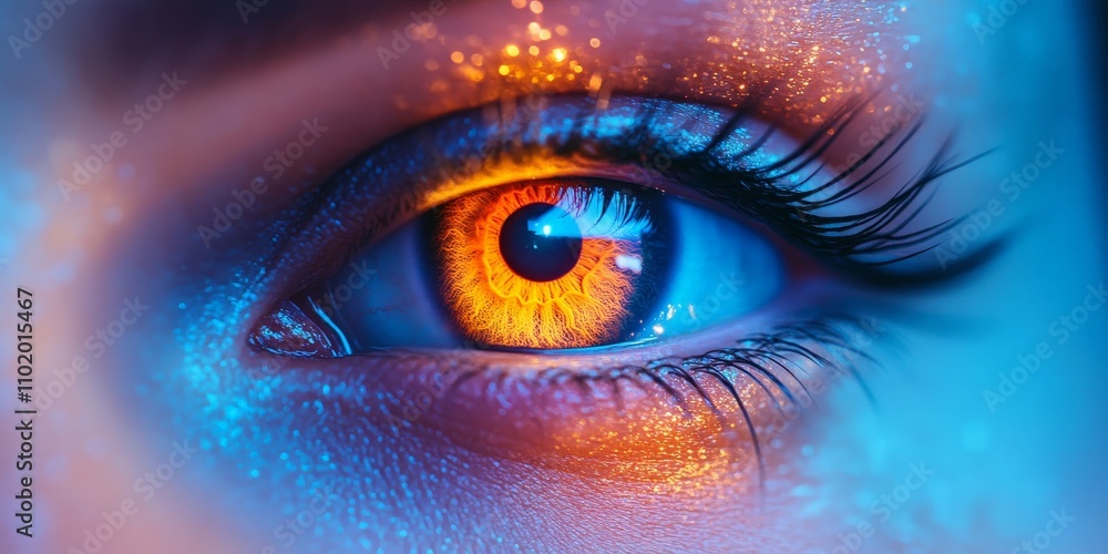Eye with Neon Reflections, City Lights and Curiosity Eye with Neon Reflections, City Lights and Curiosity