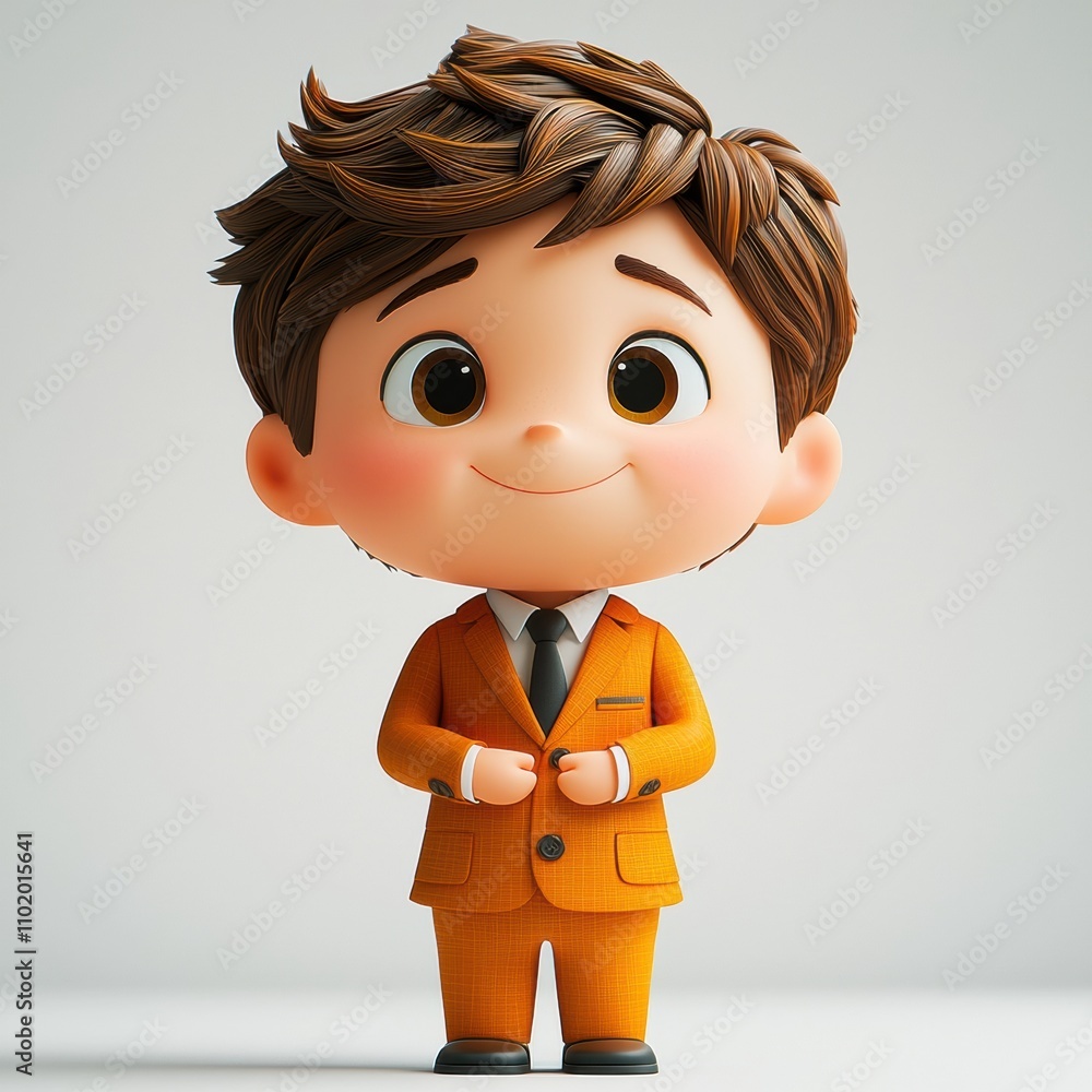 Adorable Business Boy: 3D Render of a Cute Cartoon Character in a Stylish Orange Suit Adorable Business Boy: 3D Render of a Cute Cartoon Character in a Stylish Orange Suit