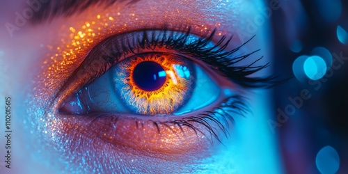 Eye with Neon Reflections, City Lights and Curiosity