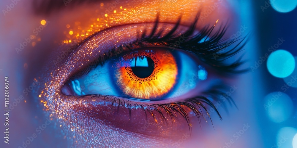 Eye with Neon Reflections, City Lights and Curiosity Eye with Neon Reflections, City Lights and Curiosity