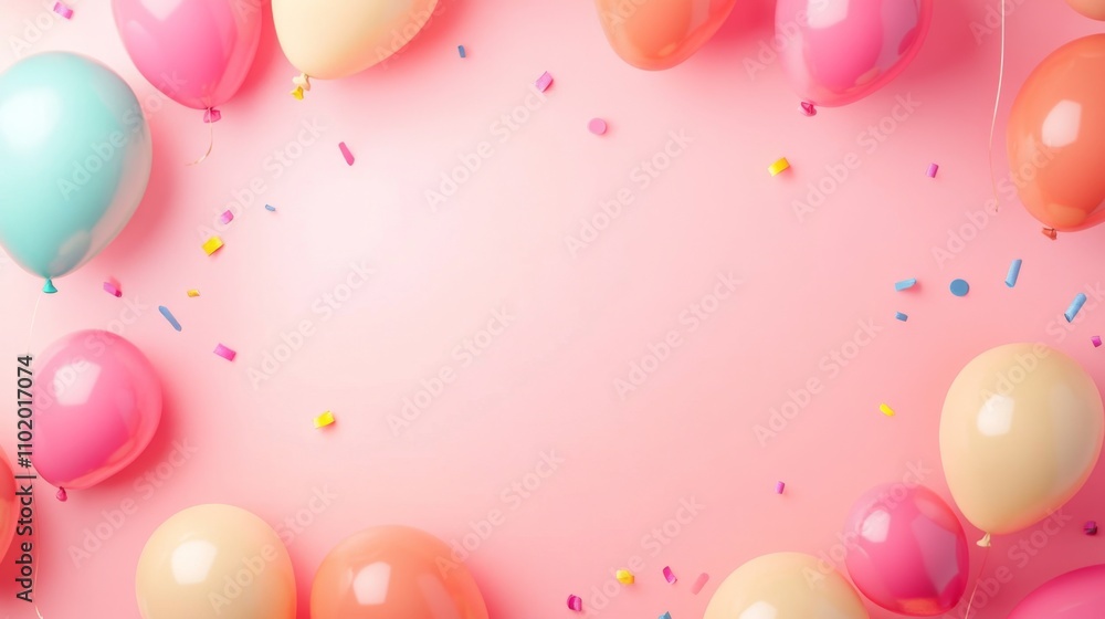 Empty frame with copy space for birthday card illustration or festive events with colorful balloons around the frame Empty frame with copy space for birthday card illustration or festive events with colorful balloons around the frame