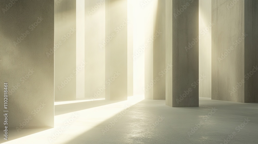Radiant Light Surrounding Diffused Columns in Modern Space Radiant Light Surrounding Diffused Columns in Modern Space