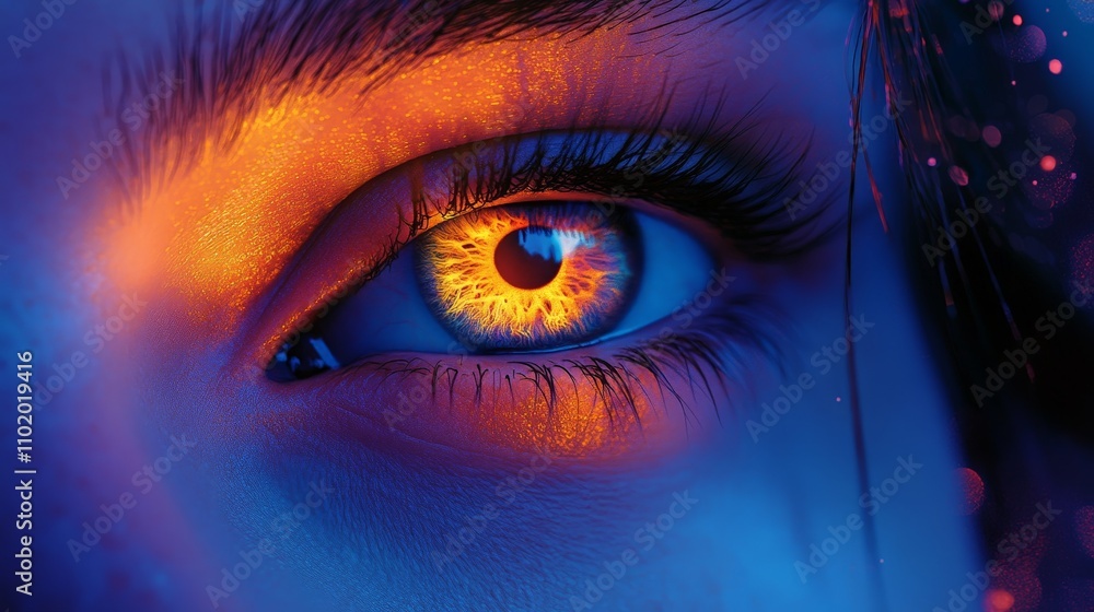 Eye with Neon Reflections, City Lights and Curiosity Eye with Neon Reflections, City Lights and Curiosity