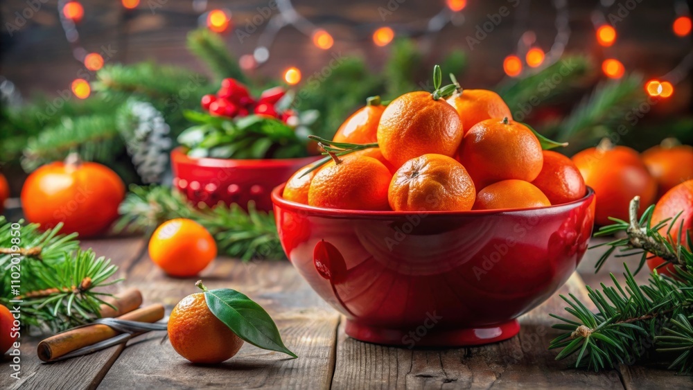 Festive display of fresh tangerines in a red bowl amidst holiday decor, tangerines, red bowl, festive, display, fresh, holiday Festive display of fresh tangerines in a red bowl amidst holiday decor, tangerines, red bowl, festive, display, fresh, holiday