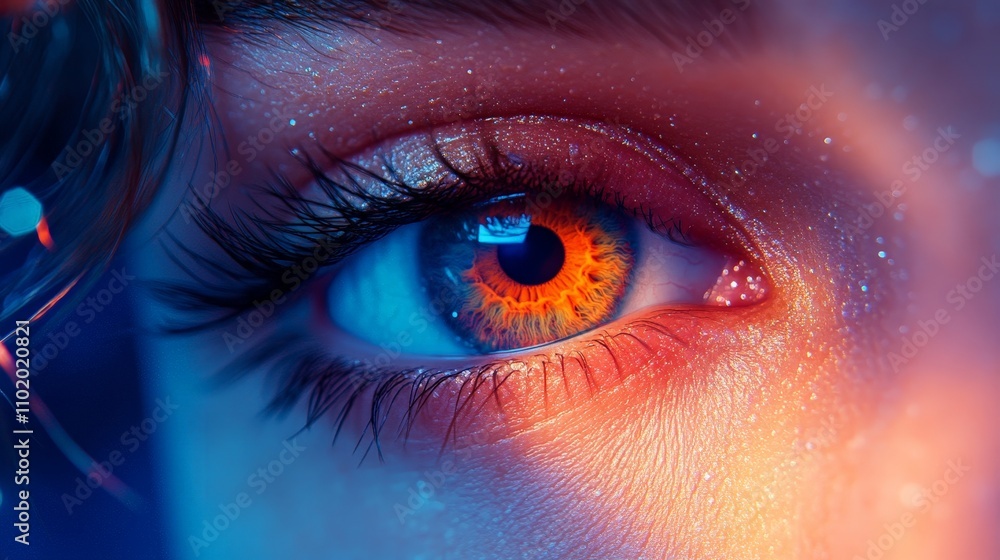 Eye with Neon Reflections, City Lights and Curiosity Eye with Neon Reflections, City Lights and Curiosity