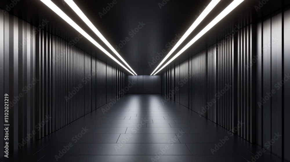 Long and Empty Corridor With Fluorescent Lights Long and Empty Corridor With Fluorescent Lights