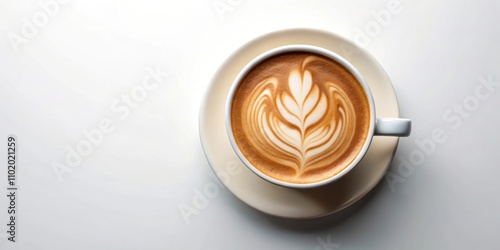 Isolated coffee latte in a mug from top view, latte, coffee, isolated, mug, drink, beverage, top view, foam, cream, milk