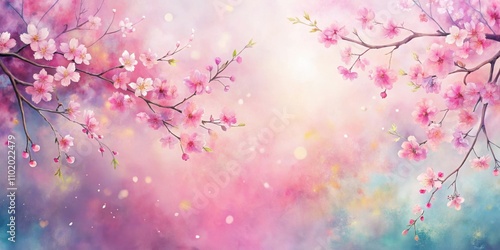 Soft watercolor background with spring abstract art in pink cherry blossom color, watercolor,background, spring, abstract, art