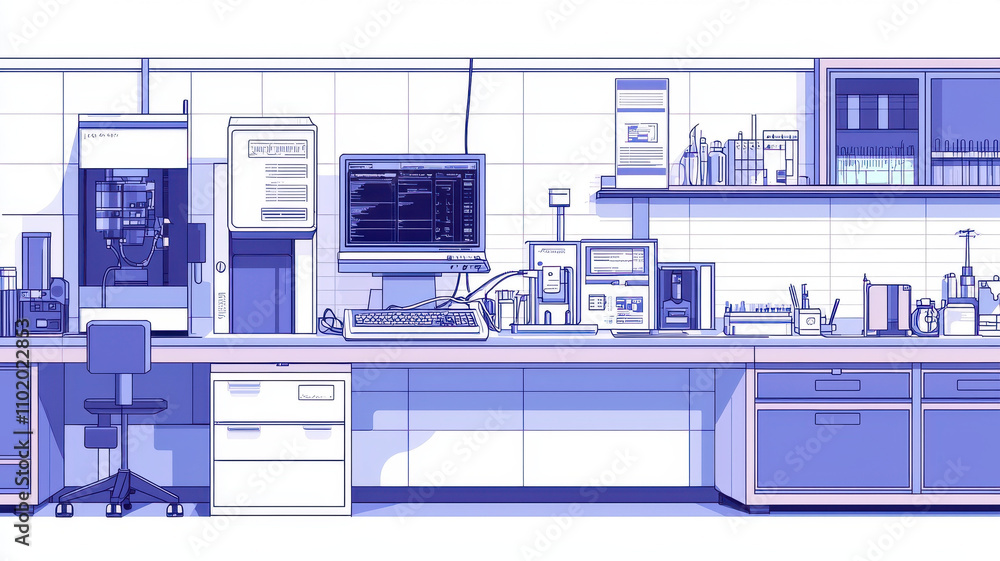 Modern laboratory with advanced equipment, computer, and scientific tools, creating clean and organized workspace for research and experiments Modern laboratory with advanced equipment, computer, and scientific tools, creating clean and organized workspace for research and experiments