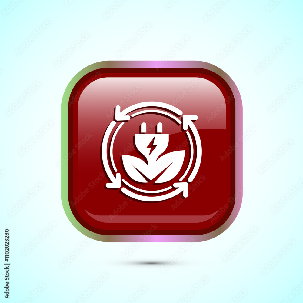 Renewable energy icon design illustration. Renewable power sign symbol, Red Color Square Button Design Renewable energy icon design illustration. Renewable power sign symbol, Red Color Square Button Design