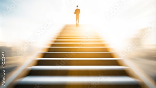 Success Journey Blur: Motion-blur effect of a climbing path leading to a businessman.
 photo