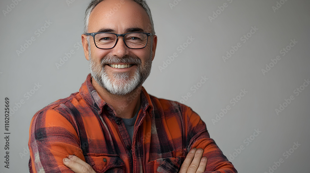 Smiling portrait of a middle-aged man studio photography professional environment friendly viewpoint occupation concept Smiling portrait of a middle-aged man studio photography professional environment friendly viewpoint occupation concept