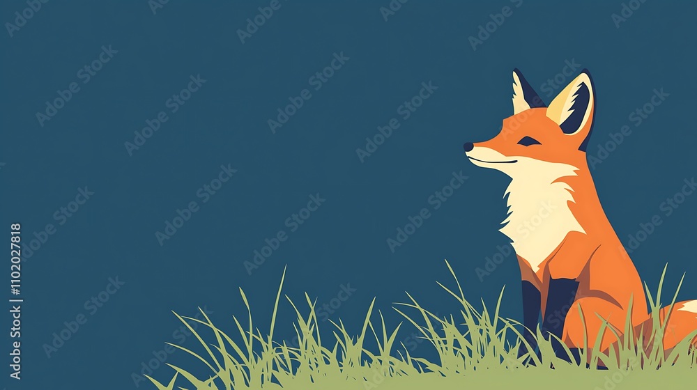 Obraz premium A Happy Fox Sits in the Grass at Dusk