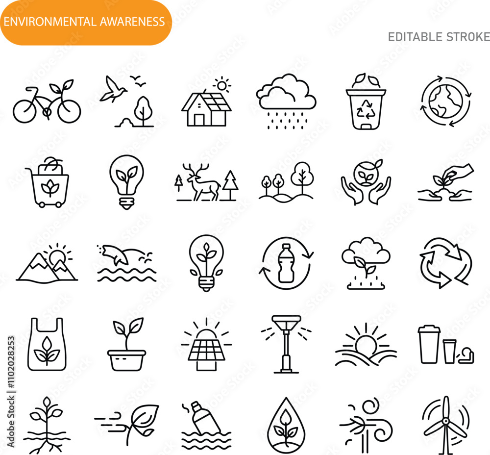 Fototapeta premium EcoFriendly Lifestyle Sustainability Icons for Environmental Awareness