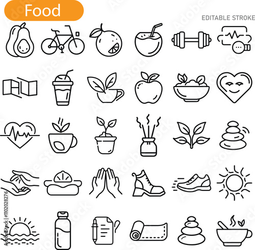 Healthy Lifestyle Icons Food, Fitness, Wellness, and Wellbeing photo