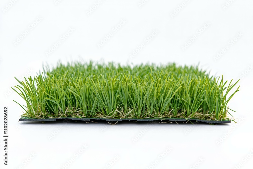 A small patch of fresh grass well-trimmed, vibrant green grass with individual blades visible, isolated on white A small patch of fresh grass well-trimmed, vibrant green grass with individual blades visible, isolated on white