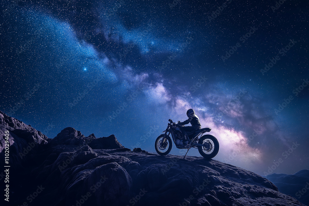 Obraz premium Bike in the night with Milky Way. generative AI