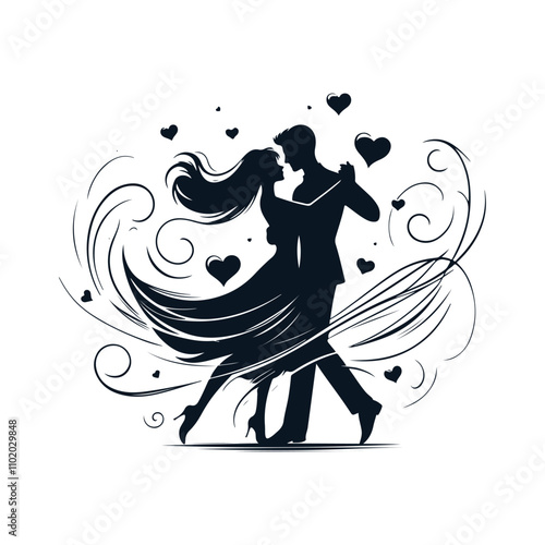 Dancing  Couple Love Silhouette Vector Design Illustration.