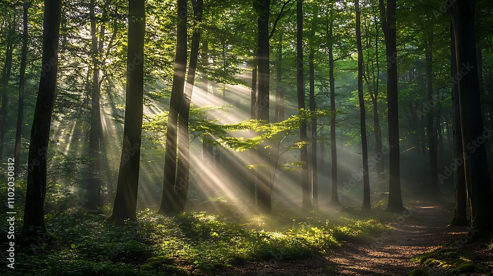 Obraz premium Sunbeams Through the Woods