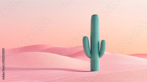 A Teal Cactus Stands Tall In Pink Desert Sands photo